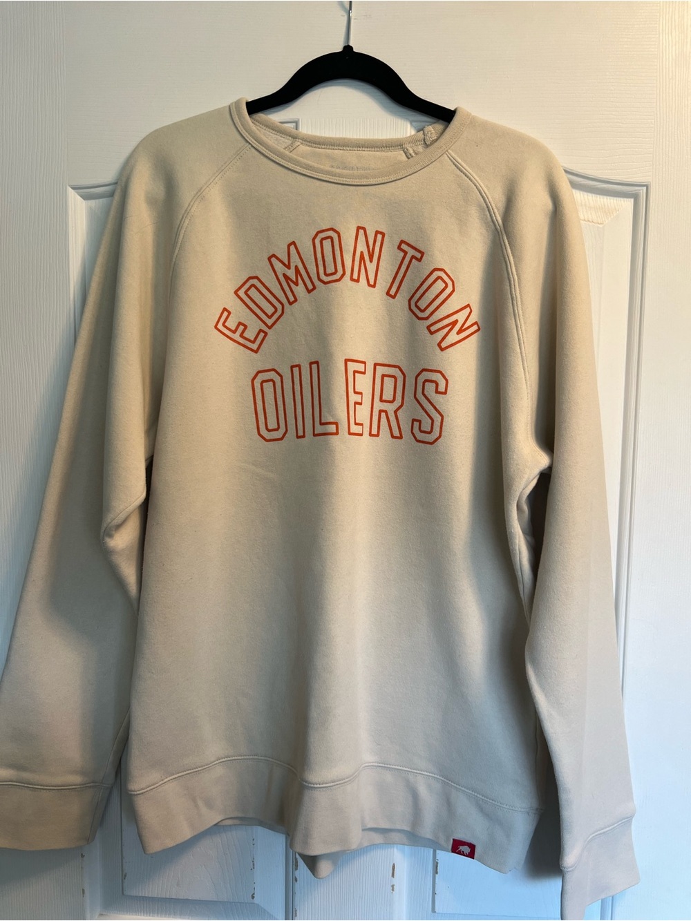 Edmonton Oilers Cream Crew Sweatshirt with Orange Logo